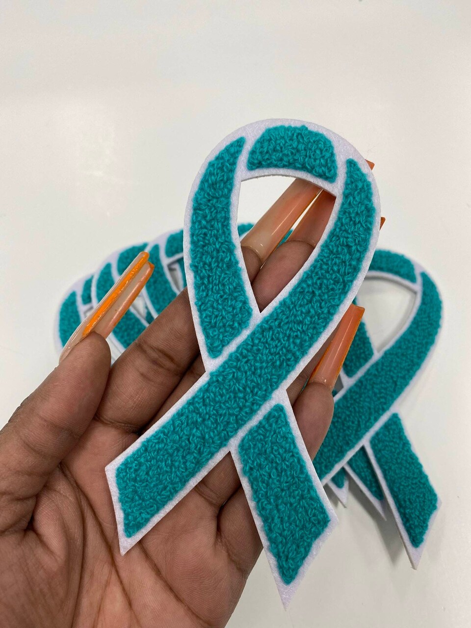 Cervical & Ovarian Cancer "Teal Chenille" Awareness Ribbon Patch, Iron or Sew-on, size 5.5" inches